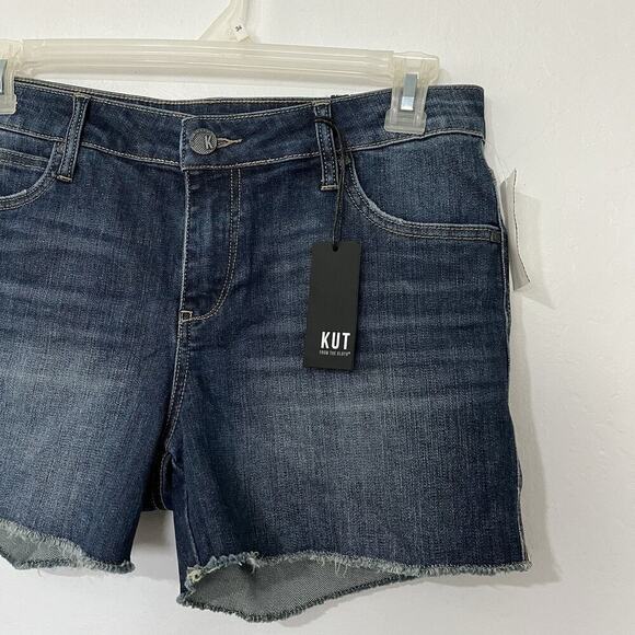 Kut From The Kloth Gidget Raw Hem Fray Jean Shorts Size 8 Dark Denim Summer NWT - Picture 3 of 7